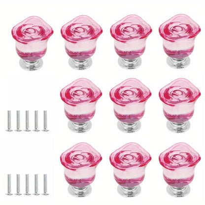 Rose Crystal Drawer Knobs, Vintage Cabinet Handles, Clear Furniture Knobs Pulls, Pink 10pcs Diameter 30mm.