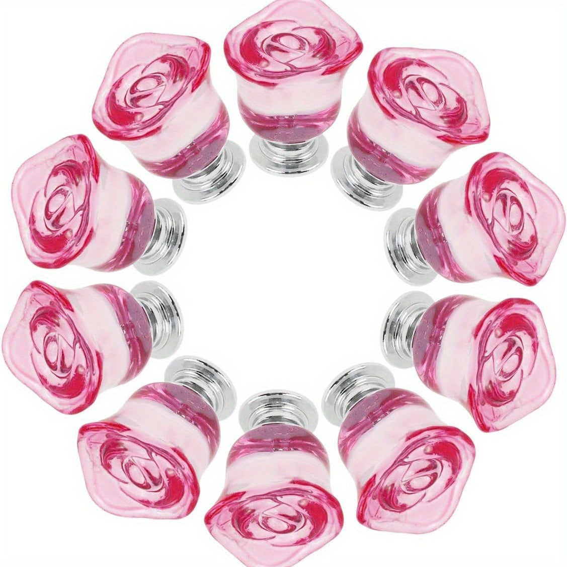 Rose Crystal Drawer Knobs, Vintage Cabinet Handles, Clear Furniture Knobs Pulls, Pink 10pcs Diameter 30mm.