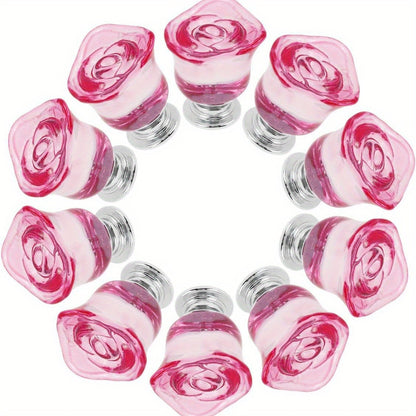 Rose Crystal Drawer Knobs, Vintage Cabinet Handles, Clear Furniture Knobs Pulls, Pink 10pcs Diameter 30mm.