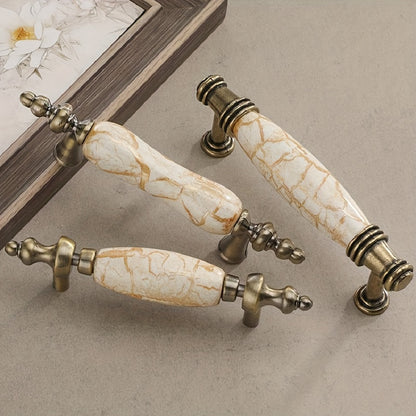 Pastoral Ceramic pulls, Marble Crack Drawer pulls, Antique Brown Granite Pull Handles, Kitchen Cabinet Handles, 3 "Hole Distance 6 pcs ceramic pulls