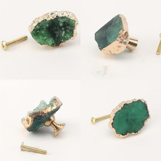 Fluorite Crystal Handles,Drawer Knobs Handles,Gold Plated Gemstone Pulls,Green 4Pcs 1.3"-1.7"/1"-1.3" Inch