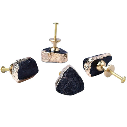 Fluorite Crystal Knobs, Brass Cabinet Drawer Handles, Gold Plated Gemstone Pulls, Black 4 Pieces 1.2“-1.5”/1.37“-1.77” Inches