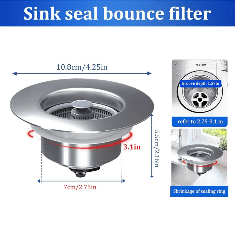 2 Pcs Stainless Steel Sink Drain Stopper And Filter Mesh Combo,Protect Your Kitchen Sink From Insects And Stench